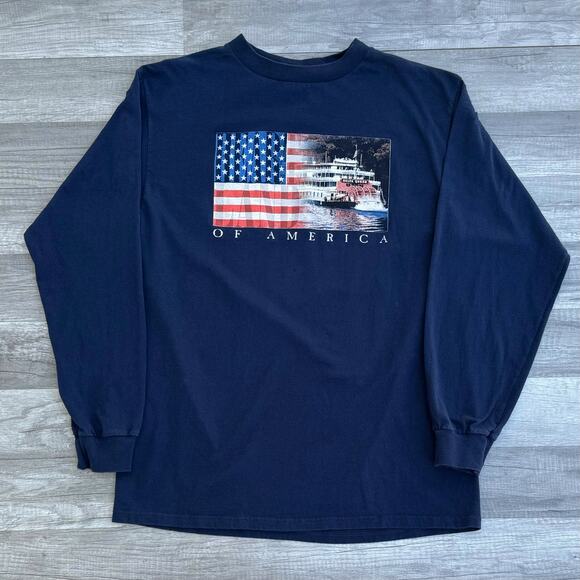 Vintage Tultex USA Graphic Long Sleeve T-Shirt Large Flag 4 th of July Large - Picture 1 of 7